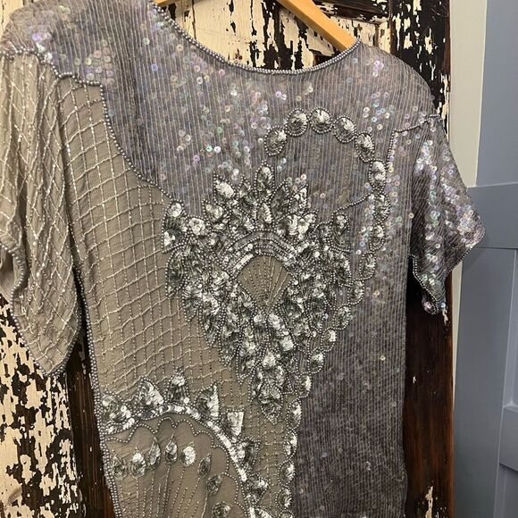 Vintage Dominique 100% silk beaded sequined cocktail top. Size M. EUC. - Picture 3 of 9